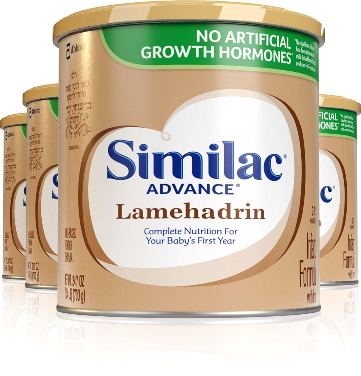 Similac Advance 拉美哈德林婴儿配方奶粉（含铁）（4 包装）| Badatz 犹太洁食认证，粉状婴儿食品，每包 24.7 盎司